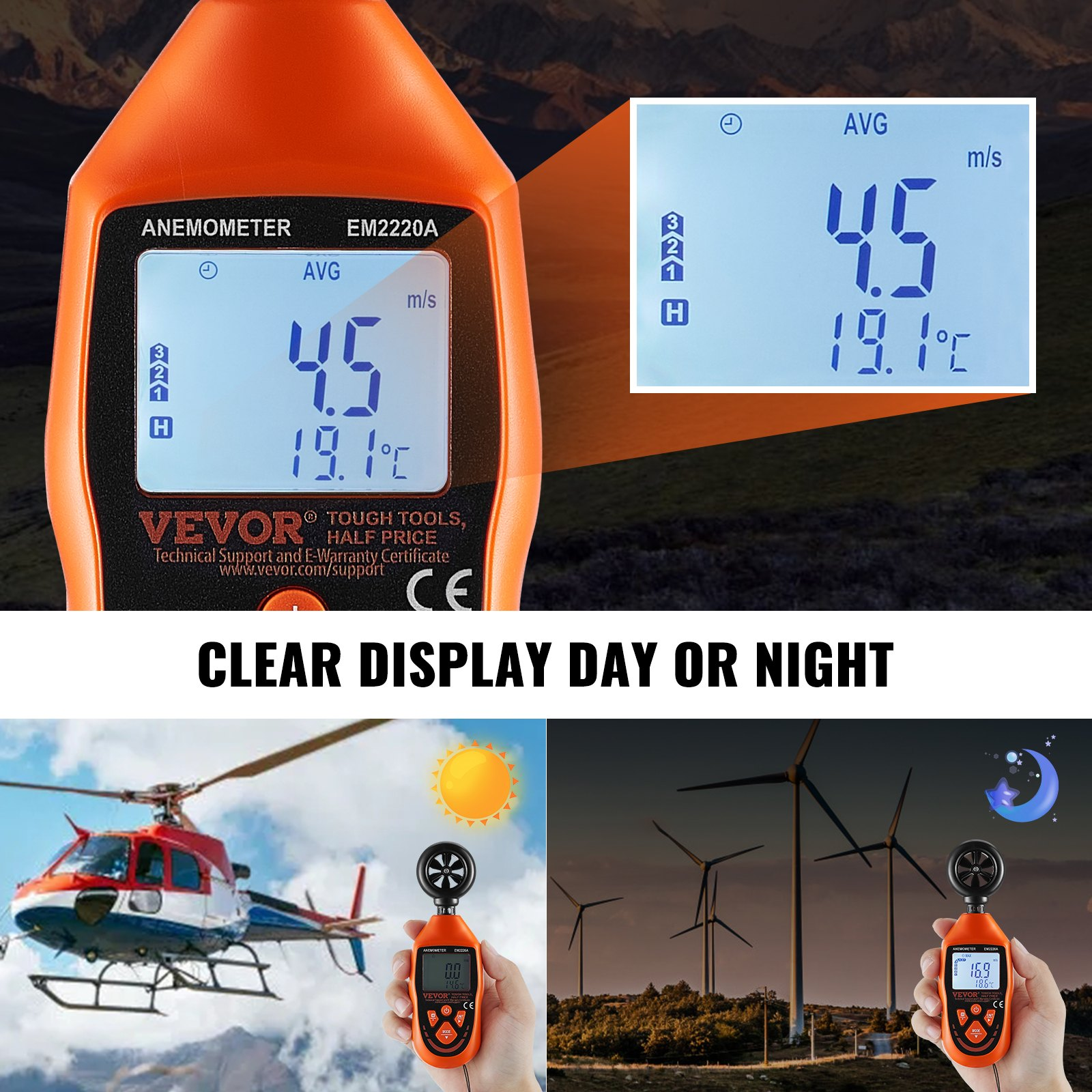 Anemometro Portatile, 14°F-113°F, per Vela Surf Drone Volante HVAC - Foto 3 di 10