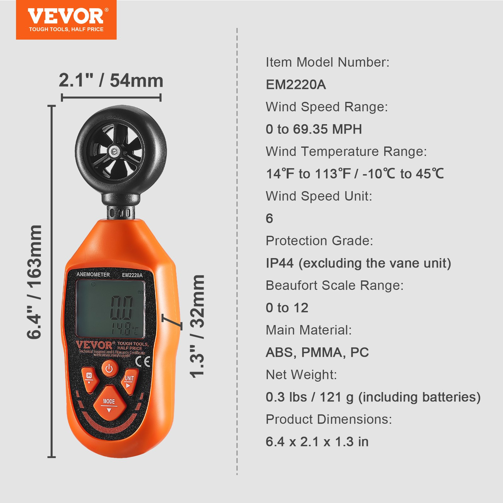Anemometro Portatile, 14°F-113°F, per Vela Surf Drone Volante HVAC - Foto 6 di 10