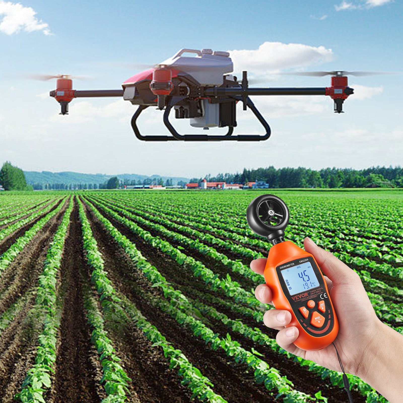 Anemometro Portatile, 14°F-113°F, per Vela Surf Drone Volante HVAC - Foto 7 di 10