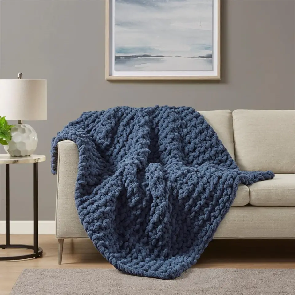 Chunky Knit Chenille Soft Accent Throw Blanket thumbnail 3