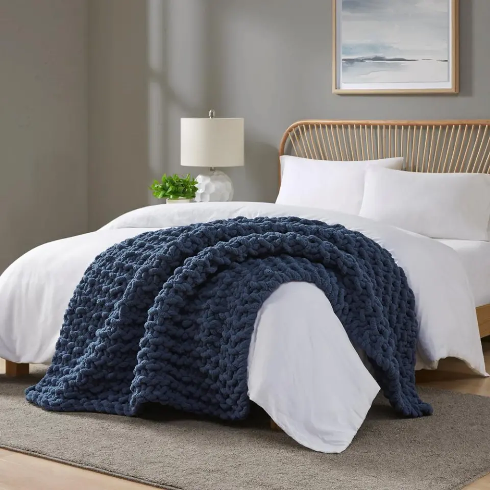 Chunky Knit Chenille Soft Accent Throw Blanket thumbnail 4