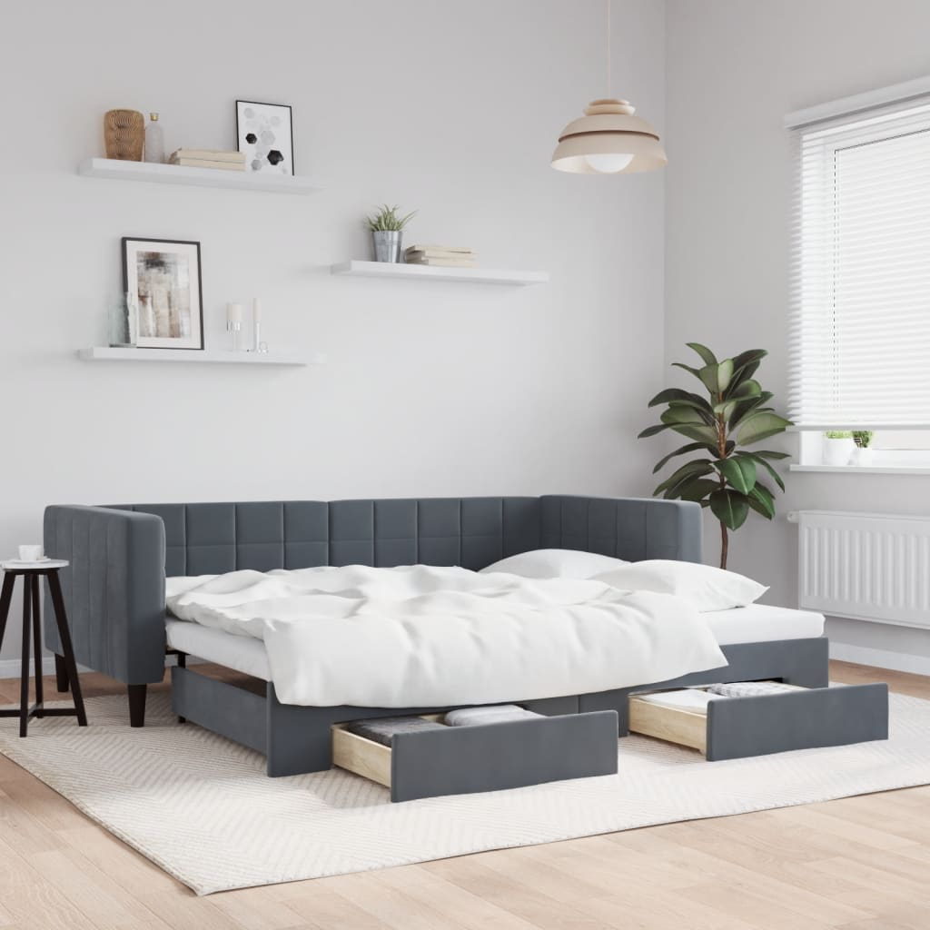 vidaXL Daybed with Trundle and Drawers Dark Grey 90x190 cm Velvet