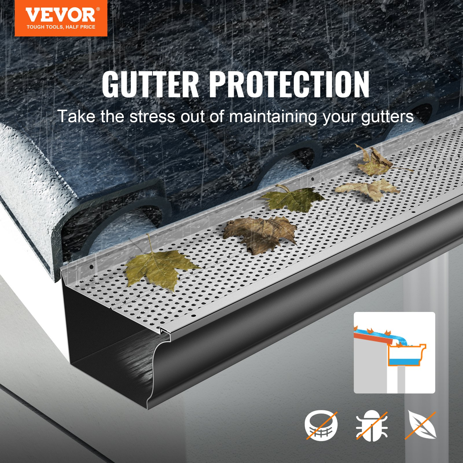 VEVOR Gutter Guard, 6 inch Width, Aluminum Leaf Filter DIY Gutter Cover, 26 PCS