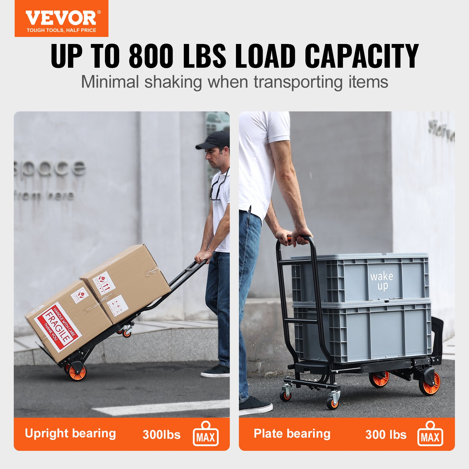 Aluminum Hand Truck, 2 in 1, 300 lbs Load Capacity, Heavy Duty Industrial Conve