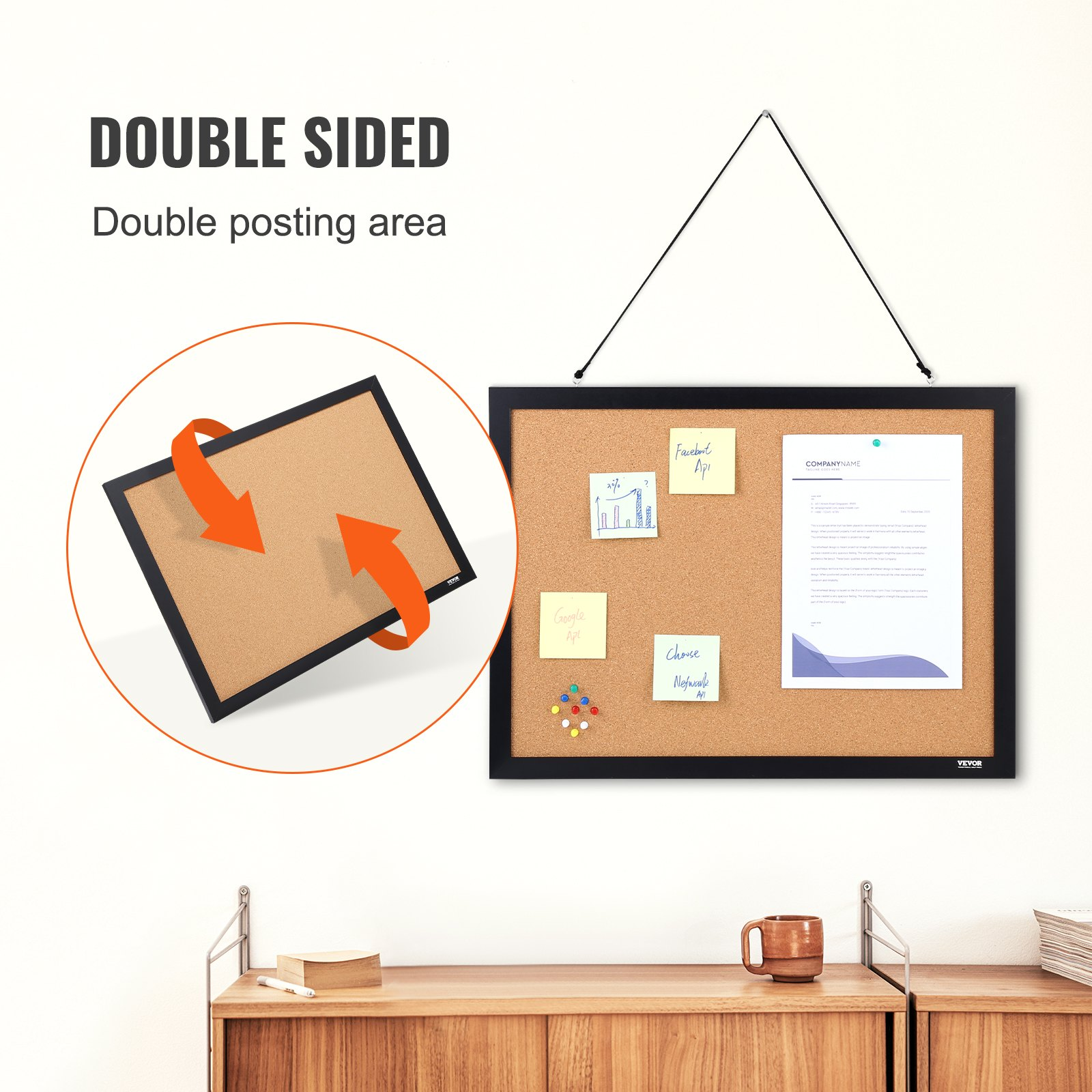Cork Board - Double-sided Bulletin Board with MDF Sticker Frame, 24 x 18 inches - Picture 2 of 10