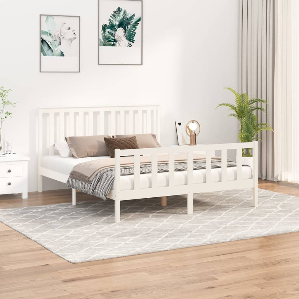 vidaXL Bed Frame with Headboard White 150x200 cm King Size Solid Wood Pine