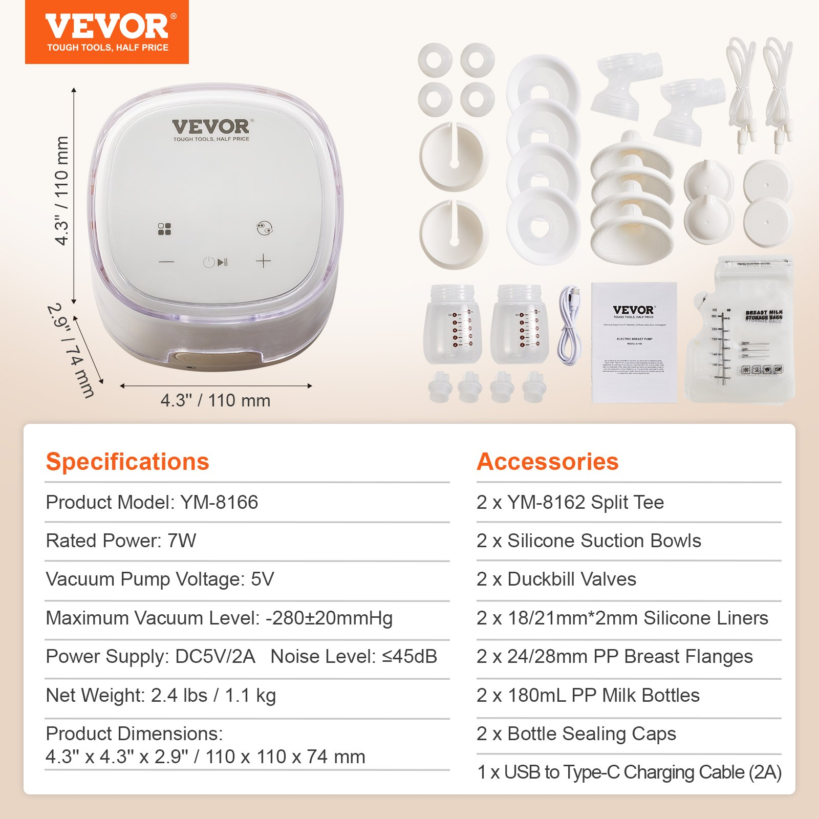 VEVOR Breast Pump Double Electric Breast Pumps 4 Mode & 16 Level 300mmHg Suction - Picture 6 of 10