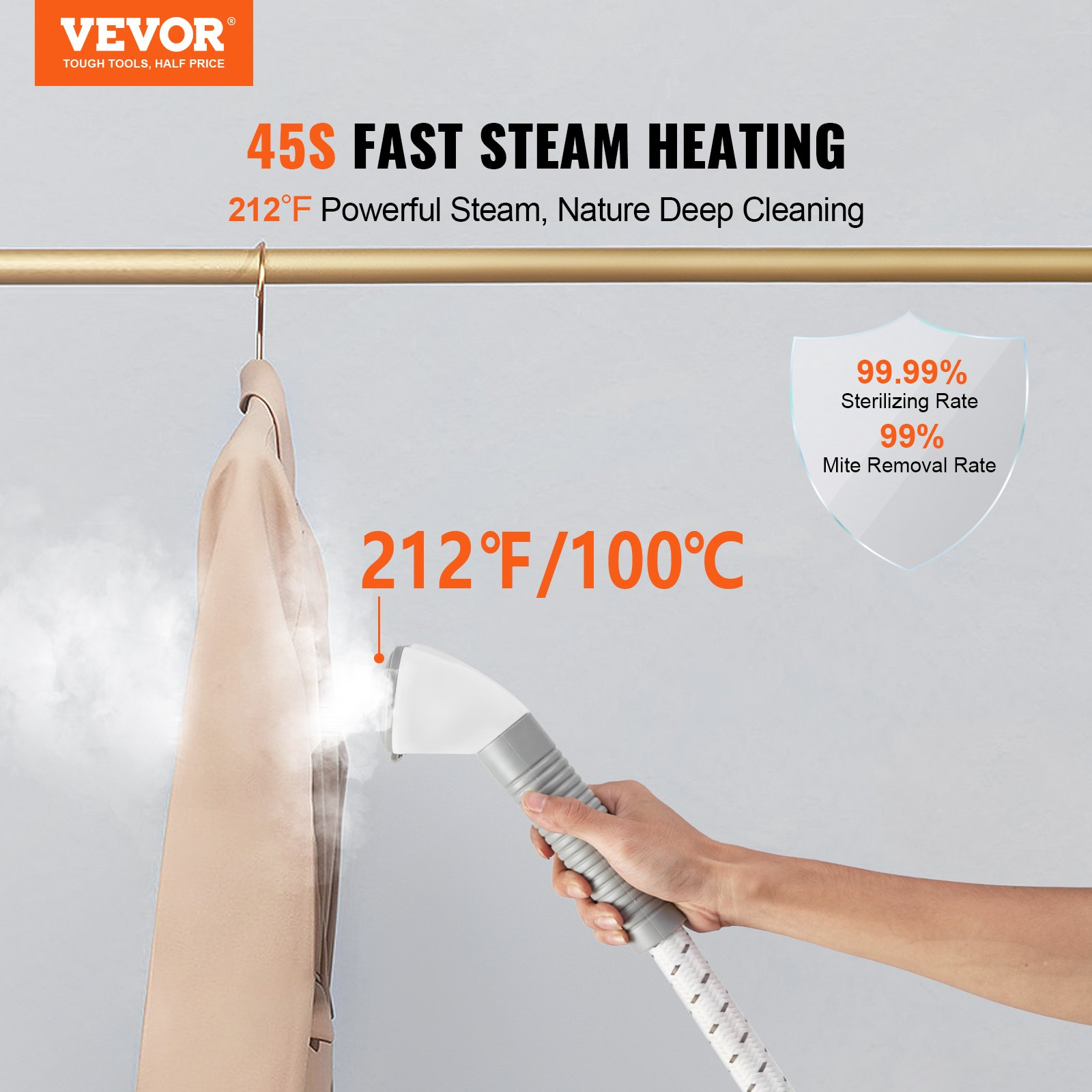 VEVOR Standing Steamer with Foldable Garment Hanger, 0.5Gallon 
