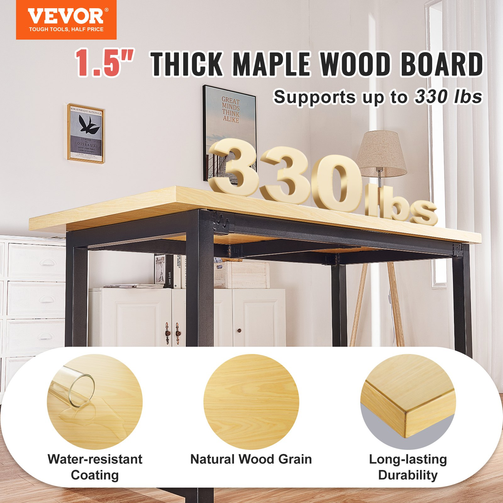 Wood Table Top, Universal Solid One-Piece Maple Desktop for Office & Home Desk
