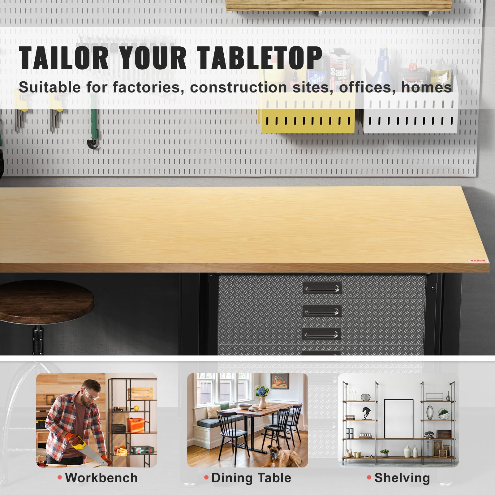 Wood Table Top, Universal Solid One-Piece Maple Desktop for Office & Home Desk
