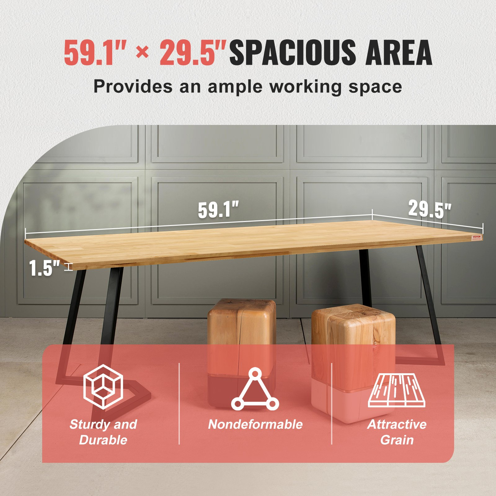 Wood Table Top, Universal Solid One-Piece Maple Desktop for Office & Home Desk