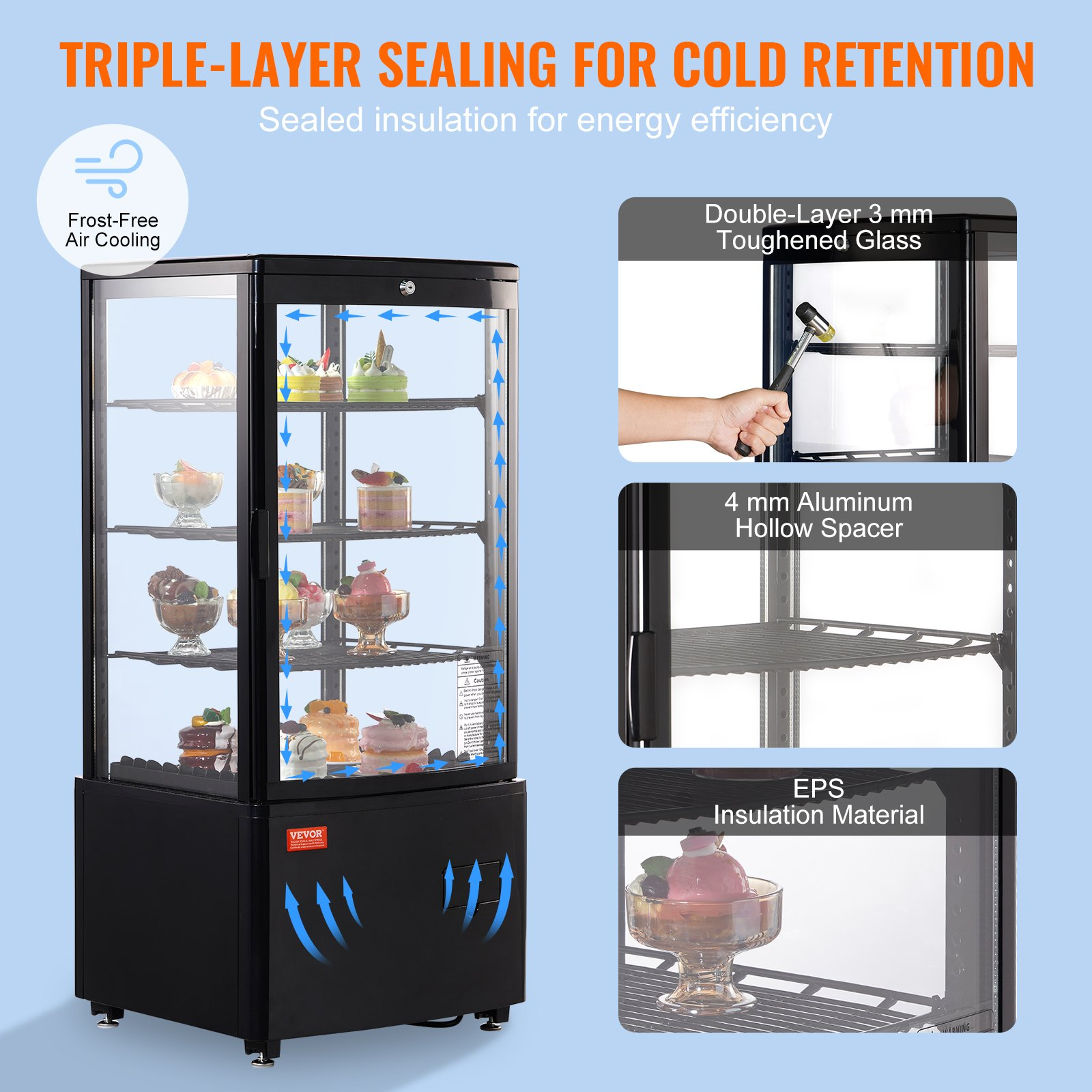 Refrigerated Display Case 3 Cu Ft 3 Tier Countertop Pastry Cooler