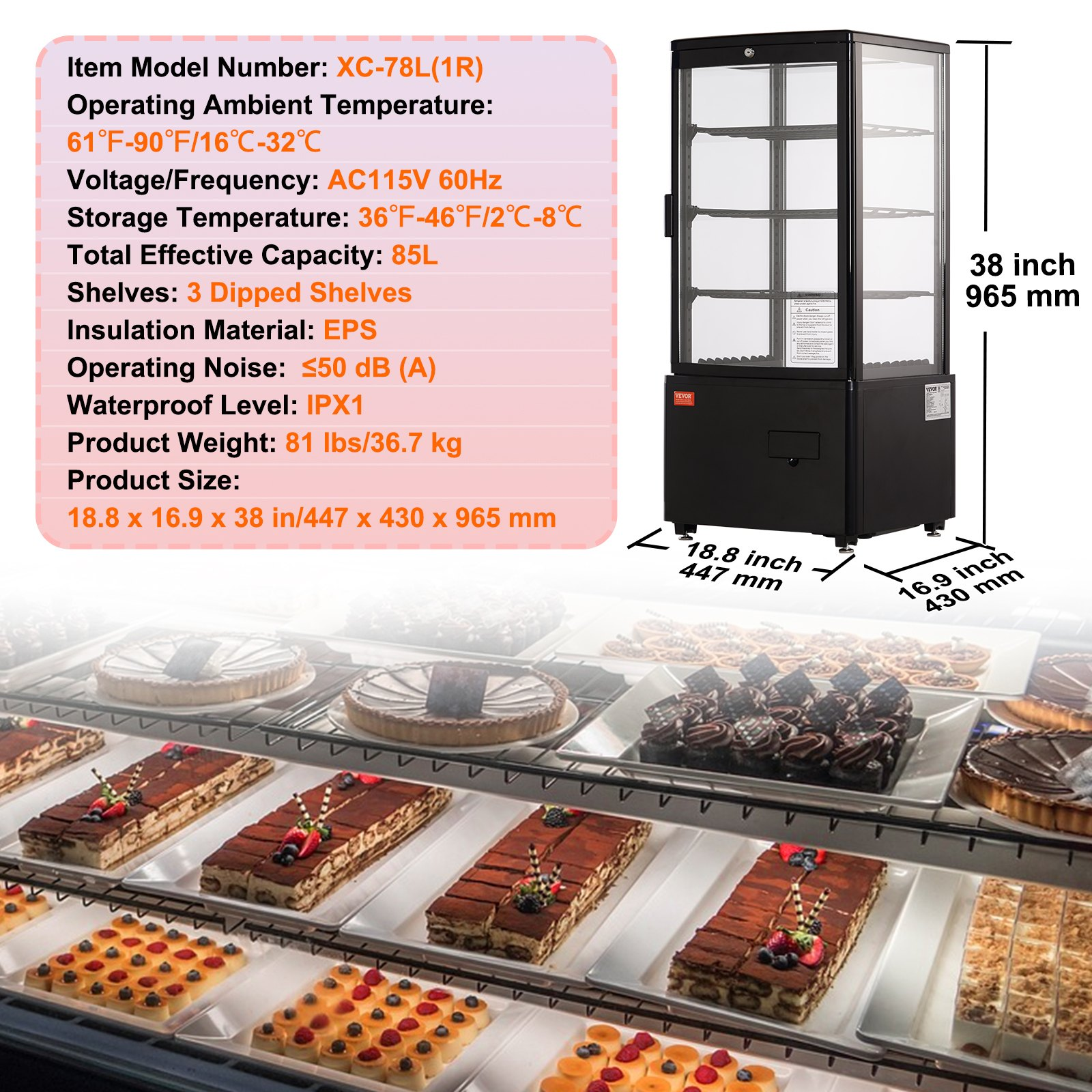 Refrigerated Display Case 3 Cu Ft 3 Tier Countertop Pastry Cooler