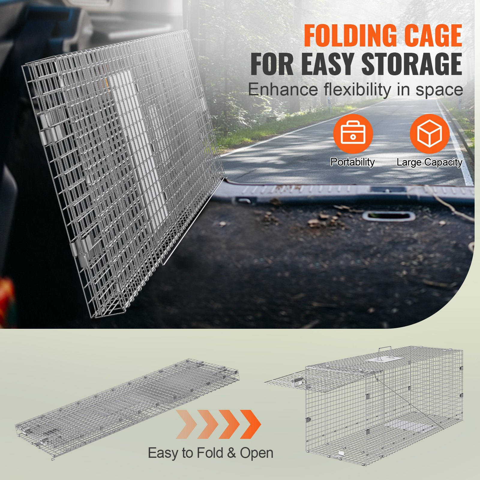 Live Animal Cage Trap, Folding Animal Trap