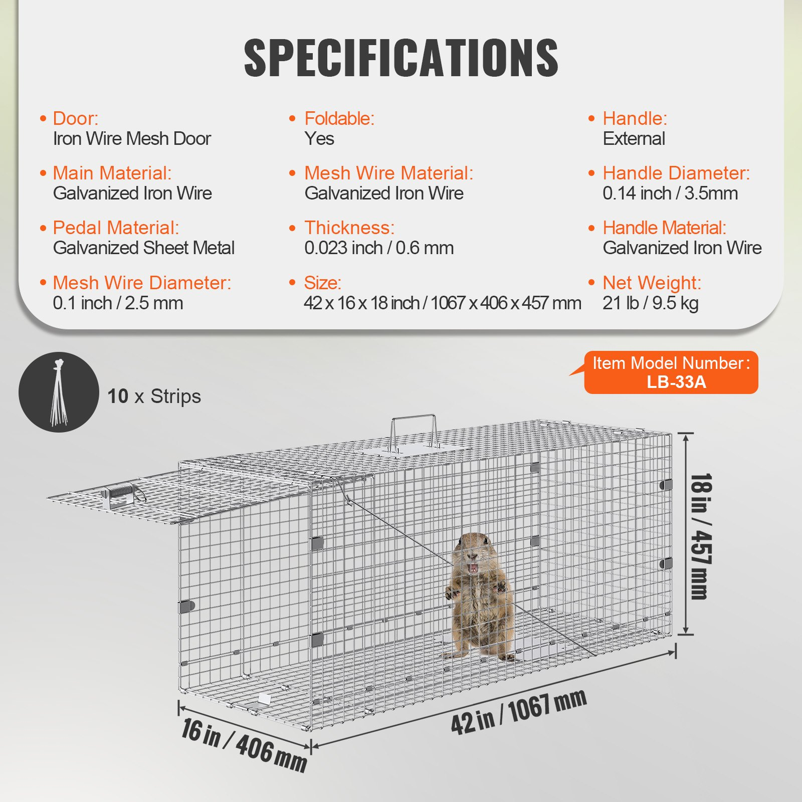 Live Animal Cage Trap, Folding Animal Trap