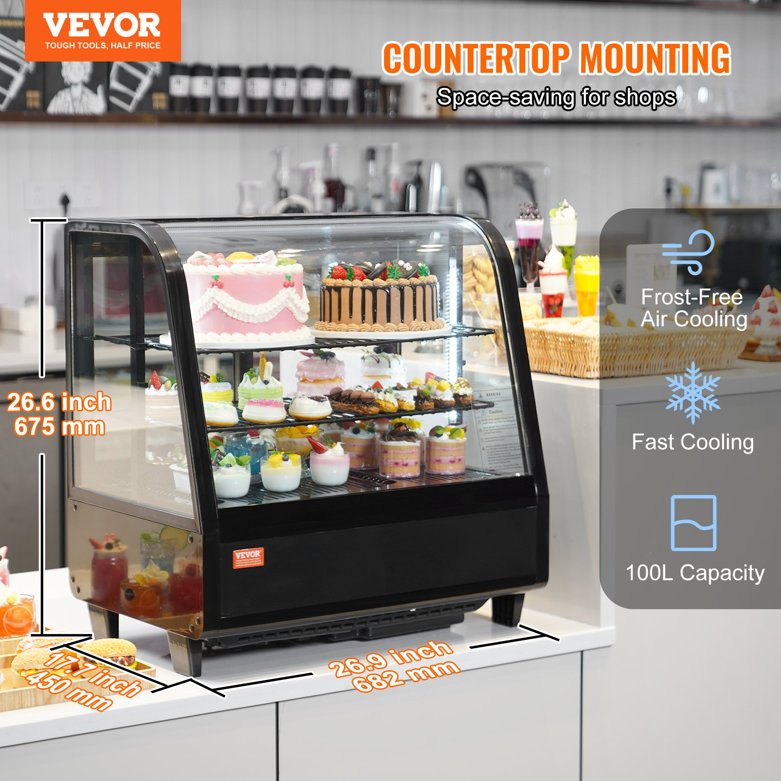 Refrigerated Display Case 3.5 Cu Ft 2 Tier Countertop Pastry Cooler