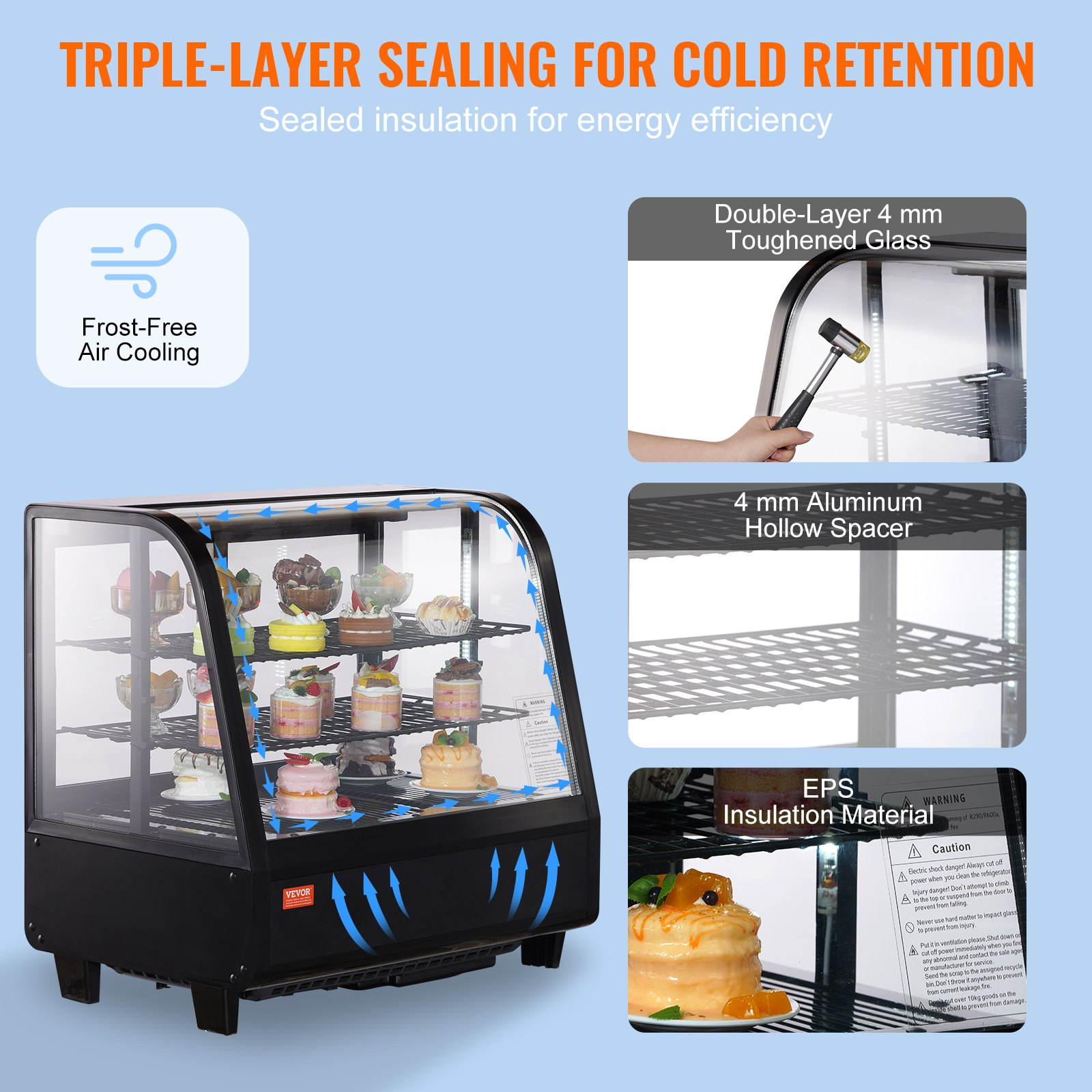 Refrigerated Display Case 3.5 Cu Ft 2 Tier Countertop Pastry Cooler