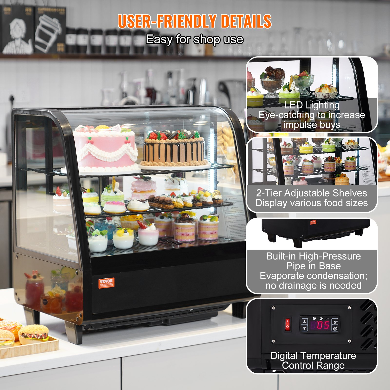 Refrigerated Display Case 3.5 Cu Ft 2 Tier Countertop Pastry Cooler