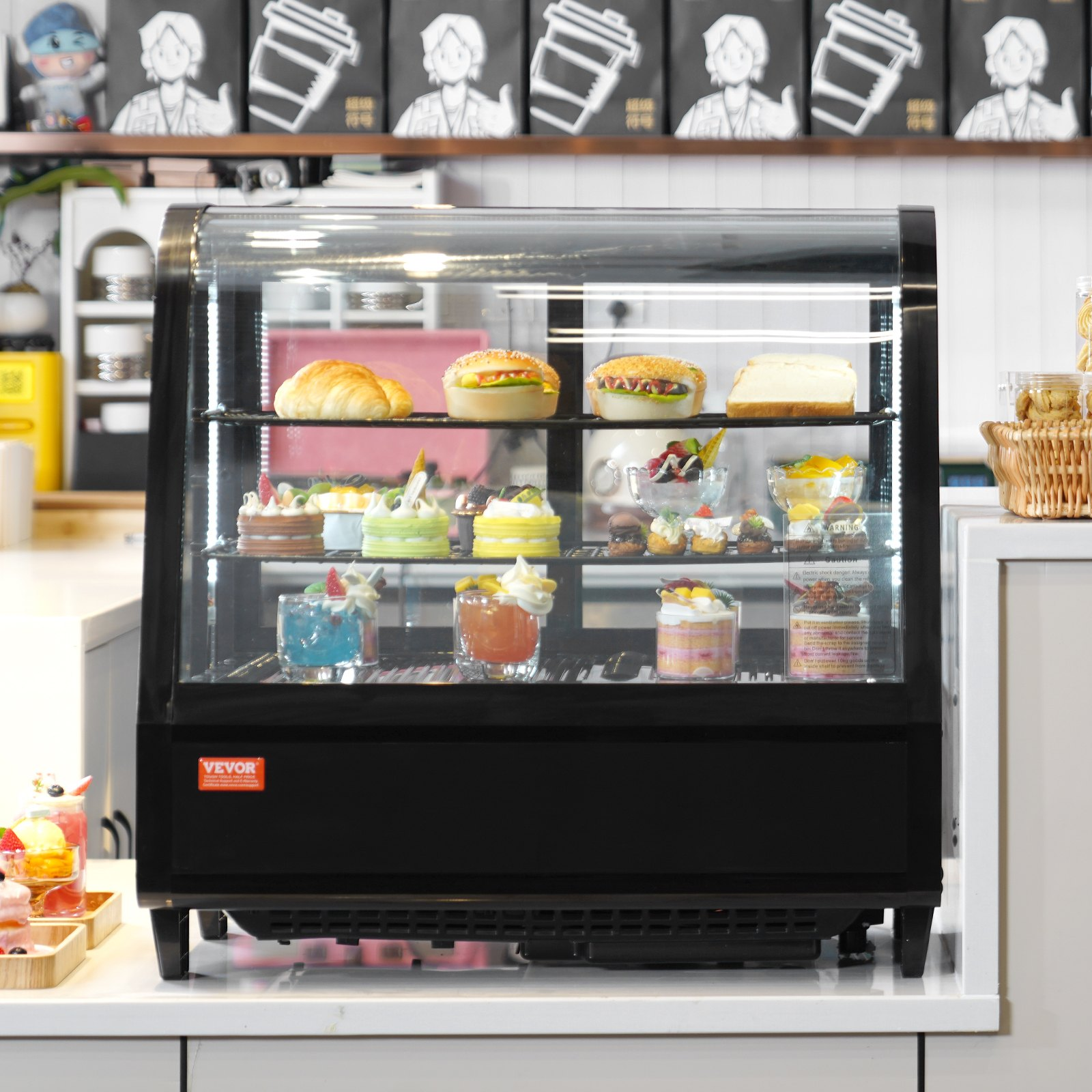 Refrigerated Display Case 3.5 Cu Ft 2 Tier Countertop Pastry Cooler