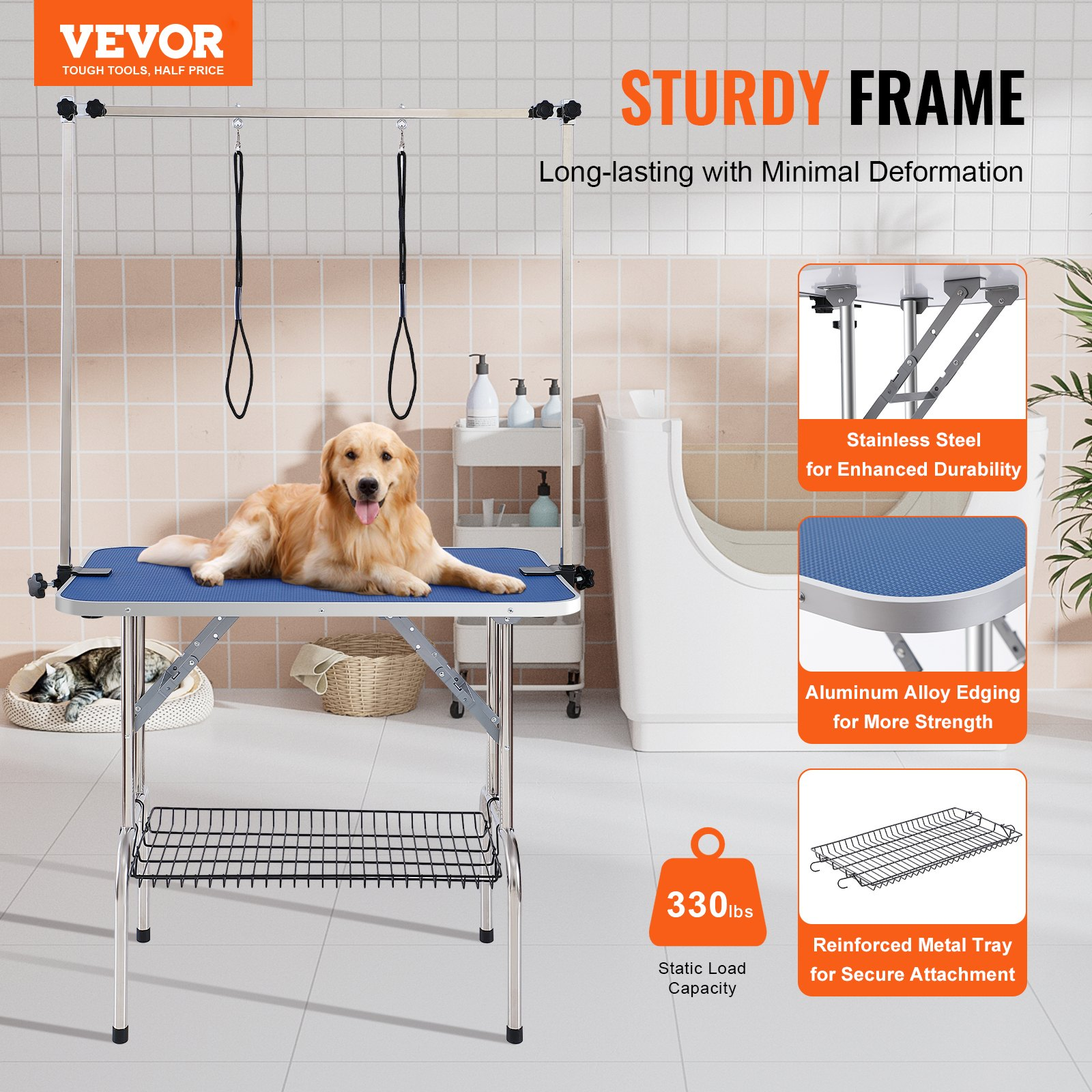 VEVOR Pet Grooming Table Two Arms with Clamp, Bearing 330lbs