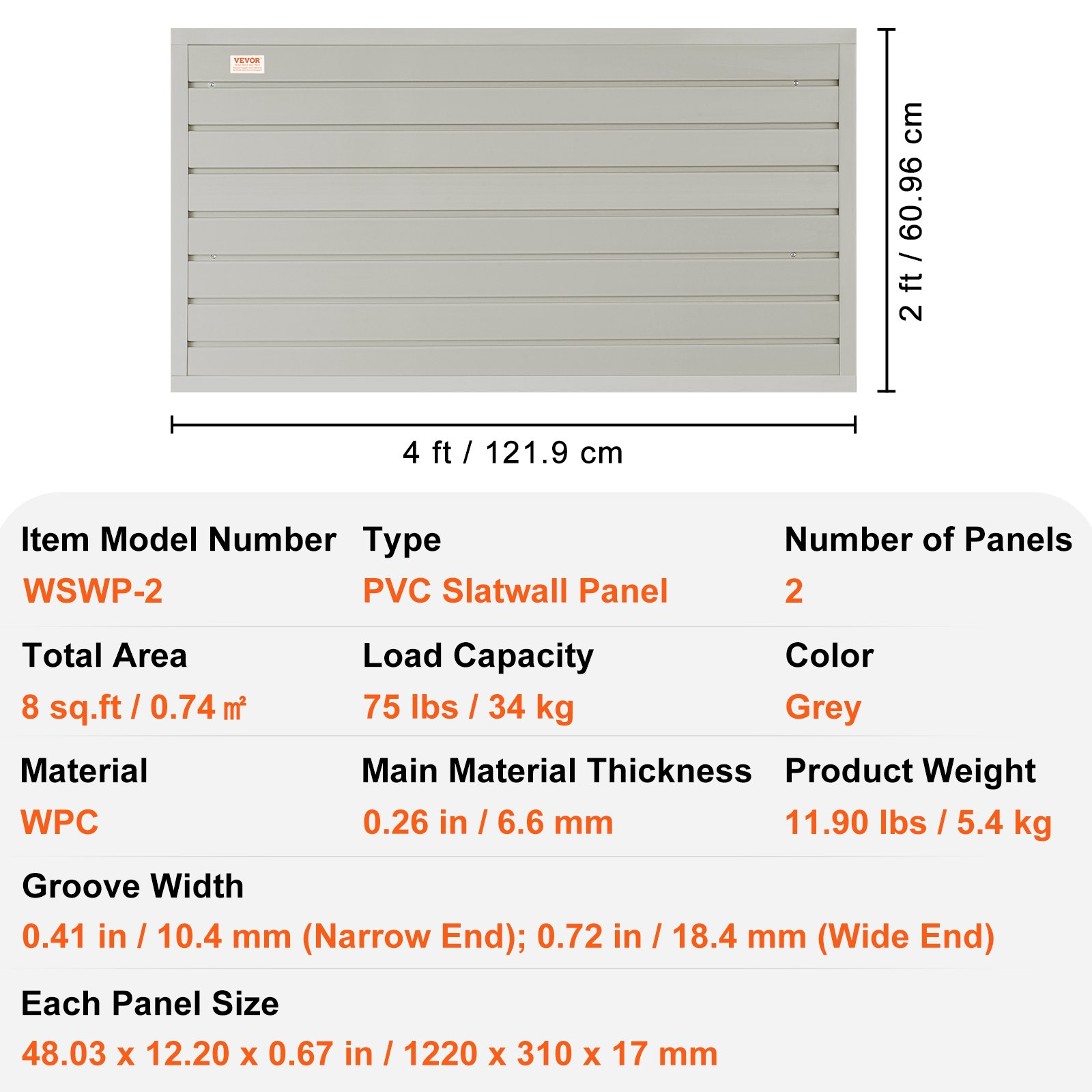 VEVOR Slatwall Panels, Heavy Duty Garage Wall Organizer Panels - Gray, 4 ft x 1 