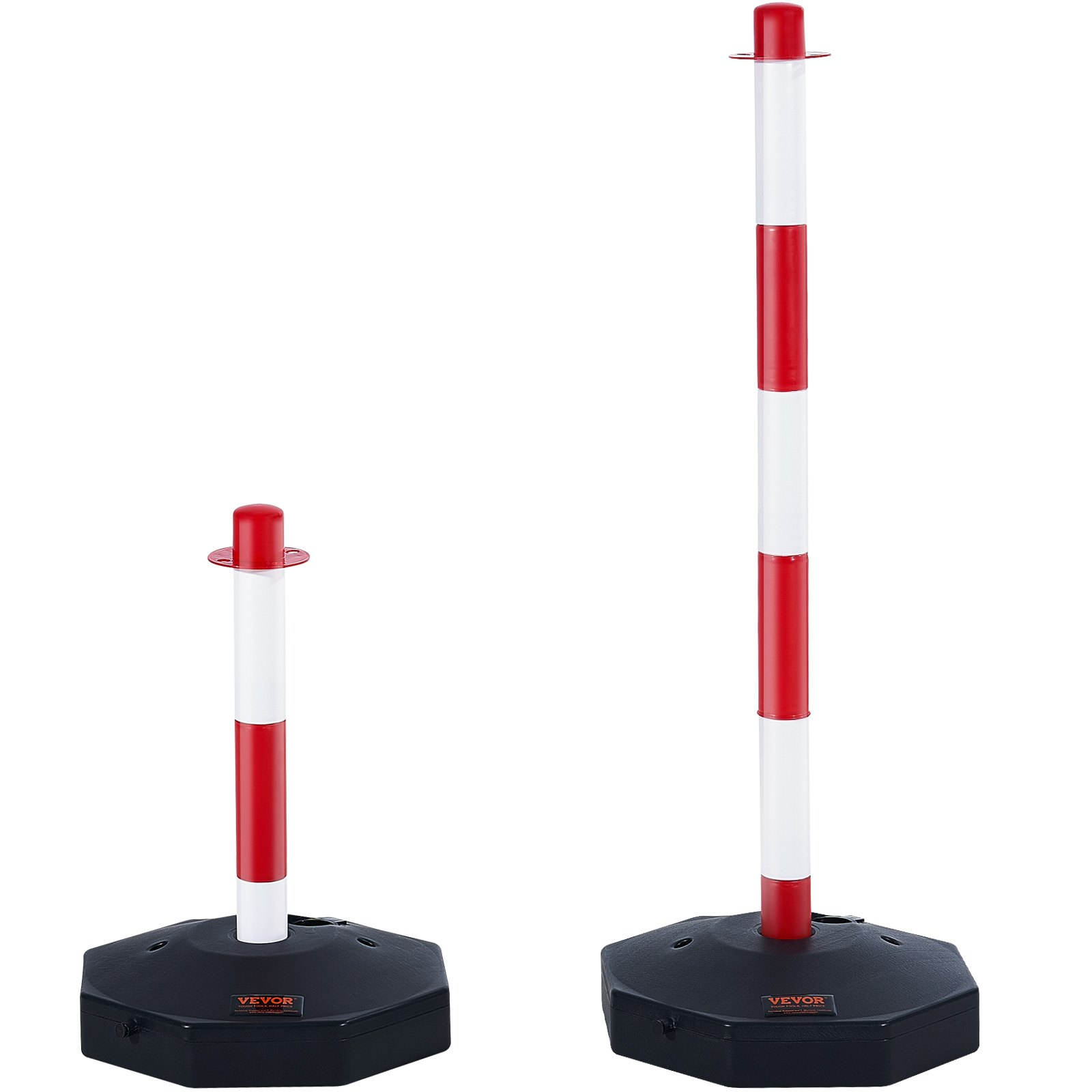 4 Pack Traffic Delineator Posts w/Base & 8FT Chain, Red/White Safety Barriers