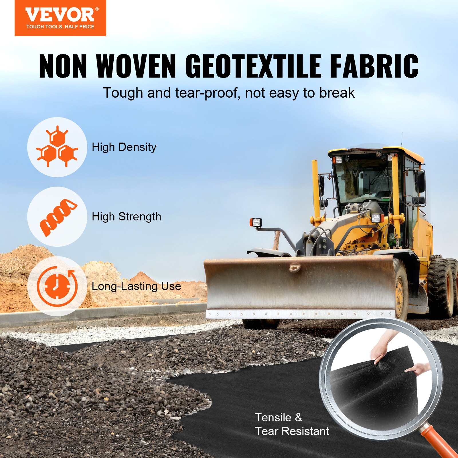 VEVOR Non-Woven Geotextile Fabric 6x100FT 8OZ Ground Cover Weed Control ...