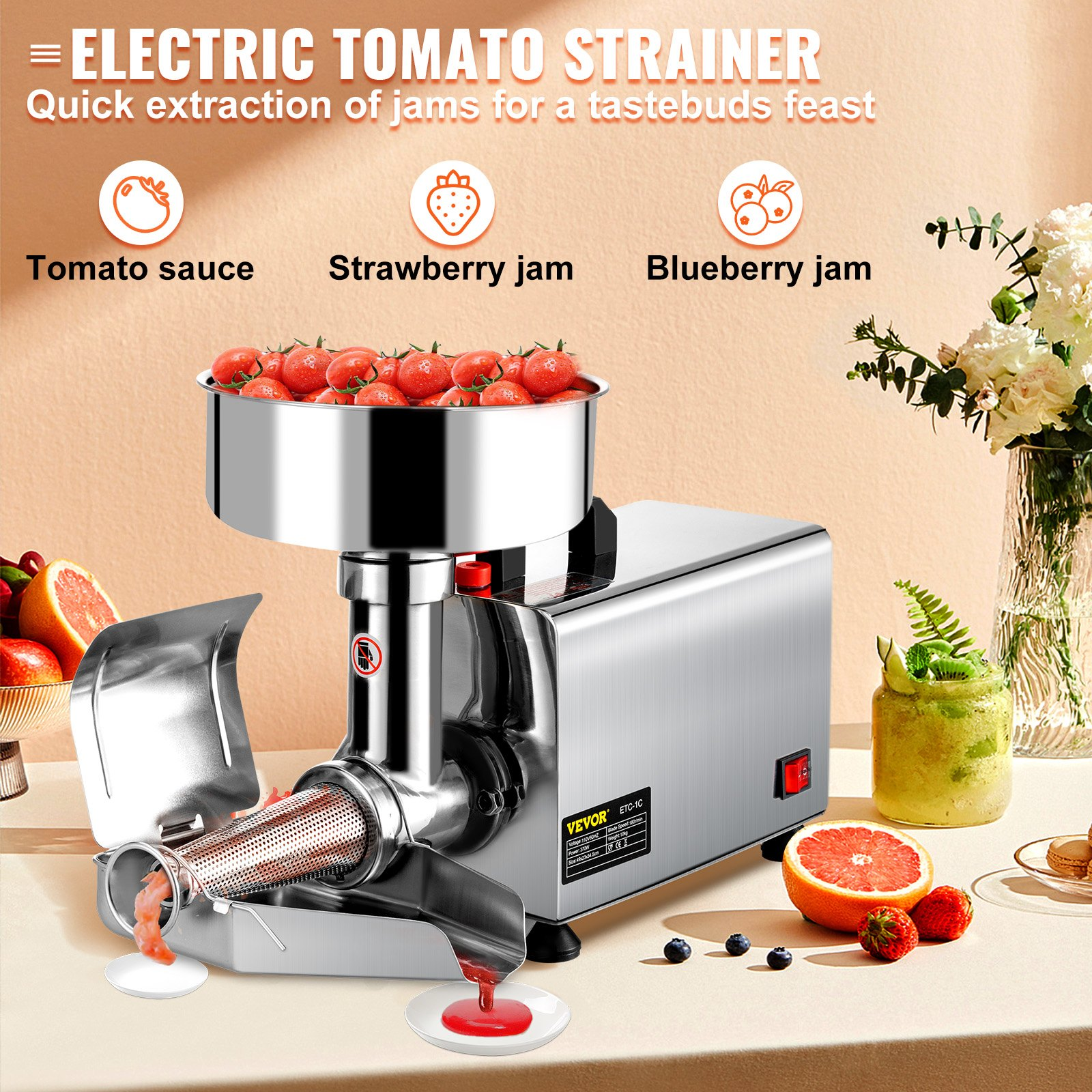 110V Electric Tomato Strainer 370W Commercial Grade Tomato Milling Machine Stai