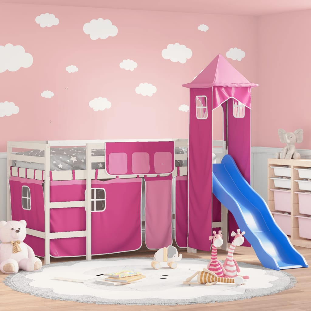 vidaXL Kids´ Loft Bed with Tower Pink 90x200 cm Solid Wood Pine