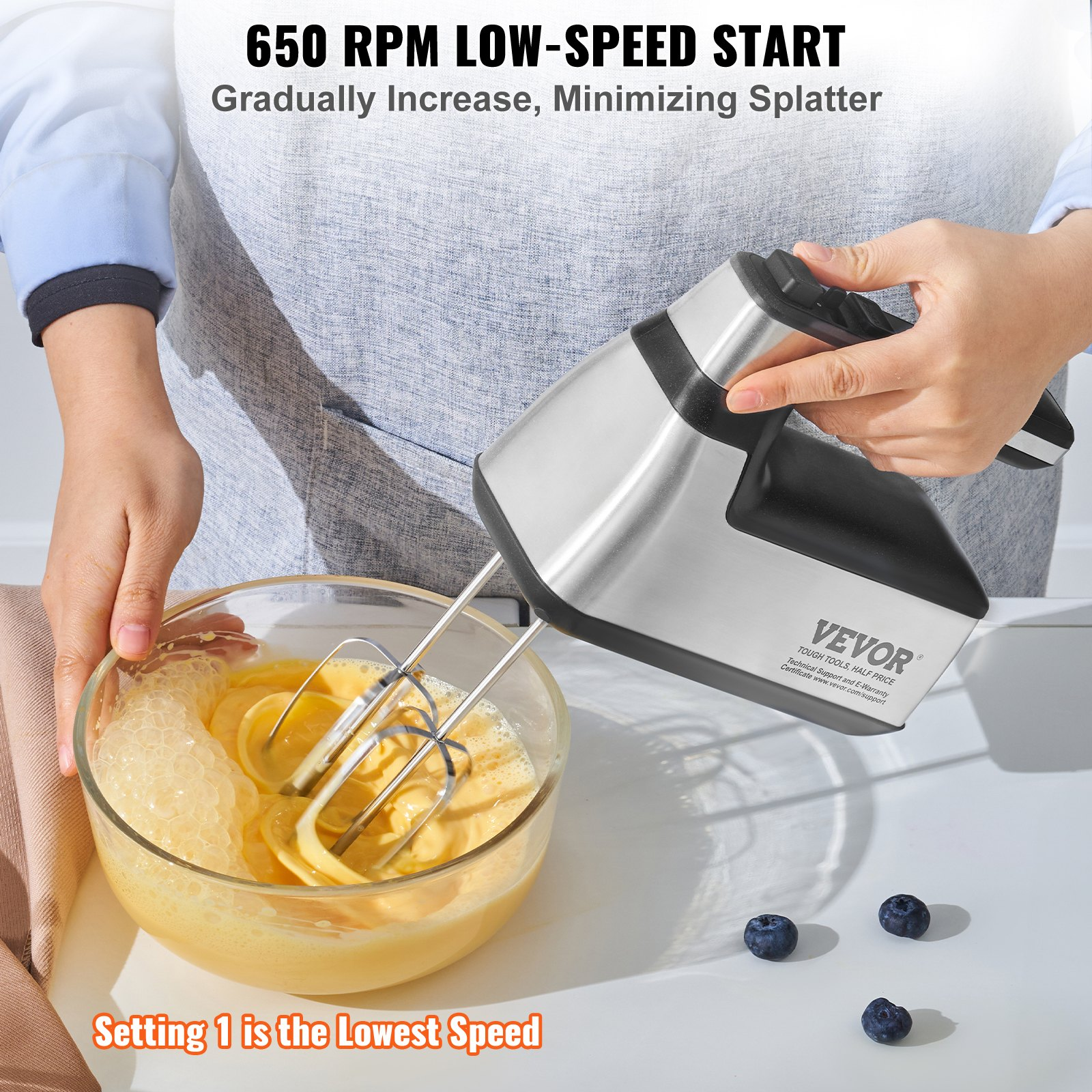 Cordless Electric Hand Mixer, Continuously Variable Electric Handheld Mixer