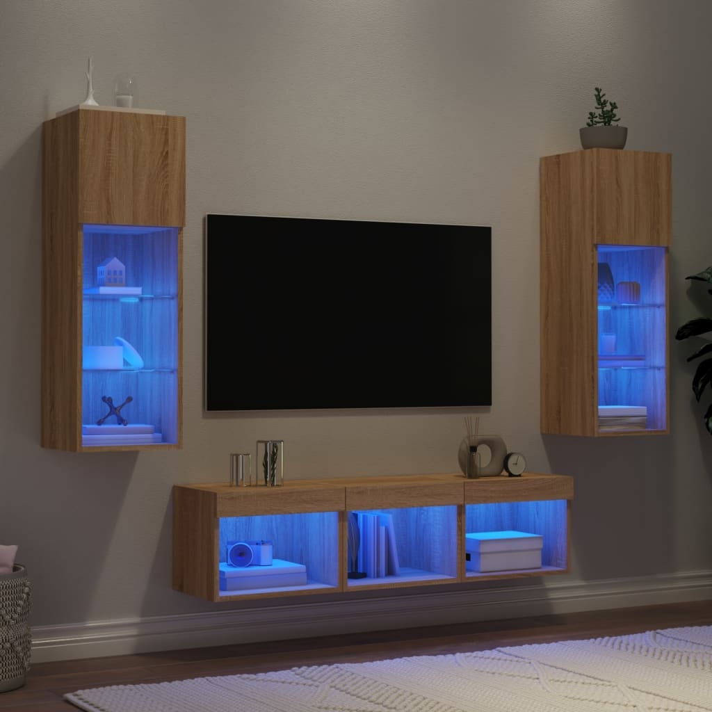 vidaXL 5 Piece TV Wall Units with LED Sonoma Oak Engineered Wood