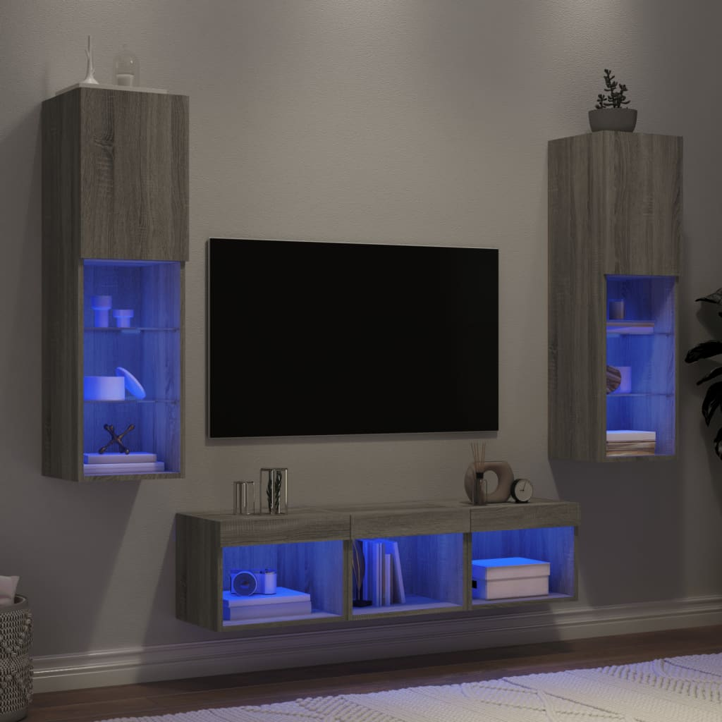 vidaXL 5 Piece TV Wall Units with LED Grey Sonoma Engineered Wood