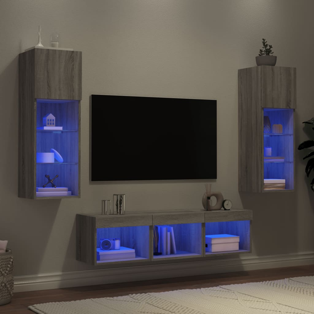 vidaXL 5 Piece TV Wall Units with LED Grey Sonoma Engineered Wood