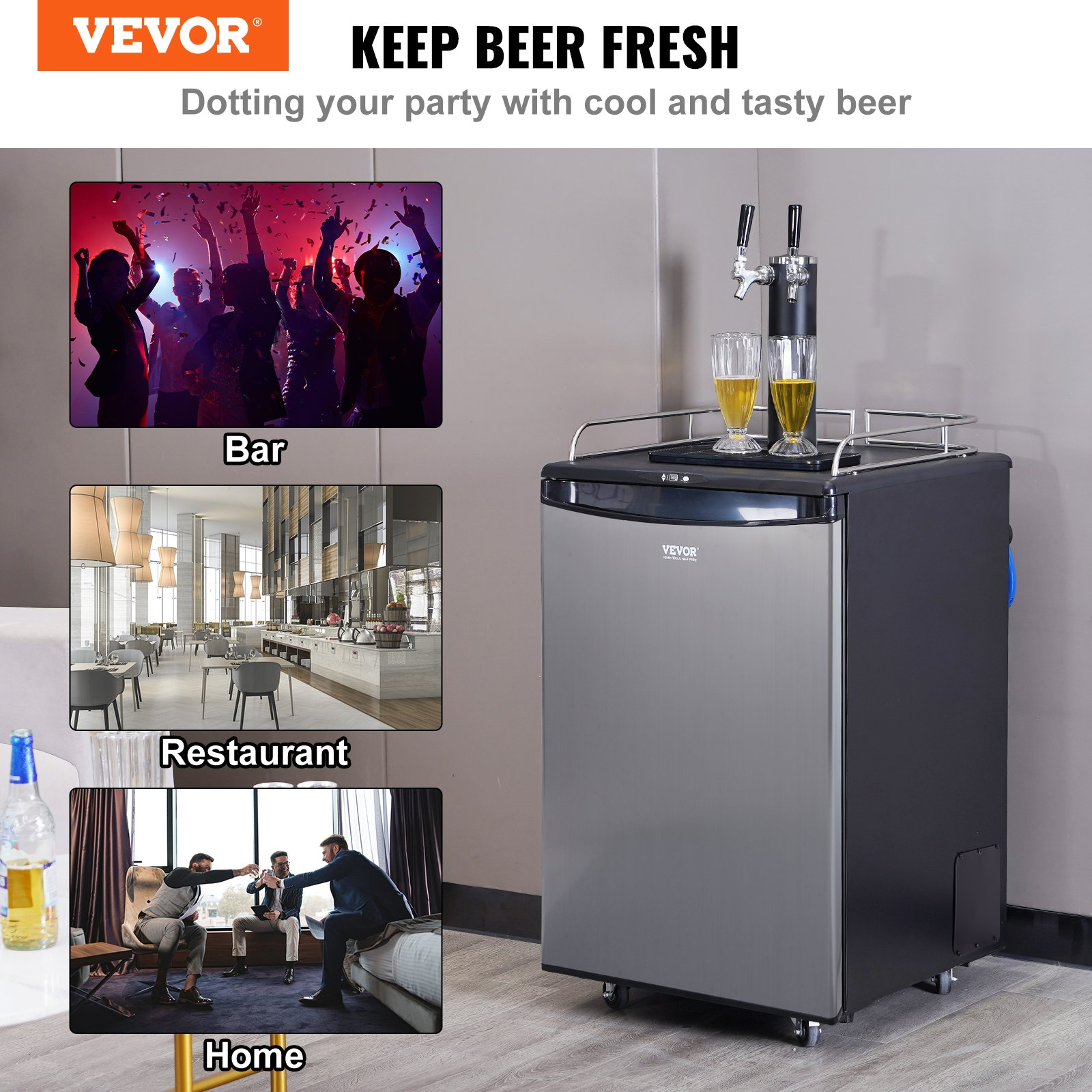 VEVOR Beer Kegerator Dual Tap Draft Beer Dispenser Full Size Keg Refrigerator