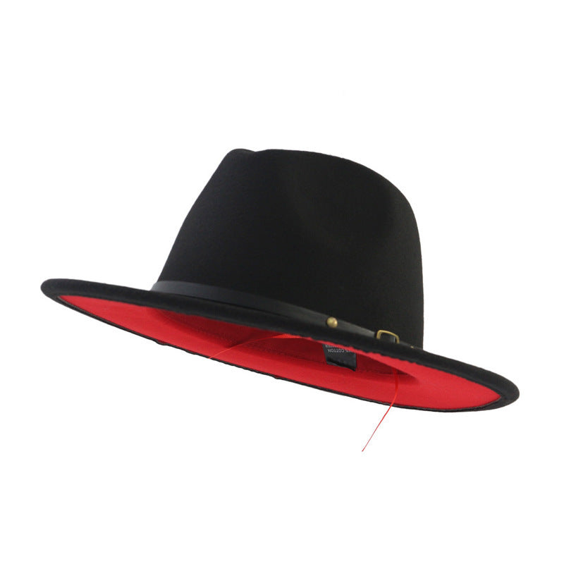 Flat Brim European And American Woolen Top Color Matching Fedora Jazz Hat - Picture 10 of 19