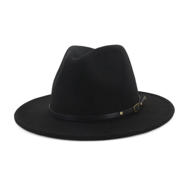 Flat Brim European And American Woolen Top Color Matching Fedora Jazz Hat - Picture 2 of 19