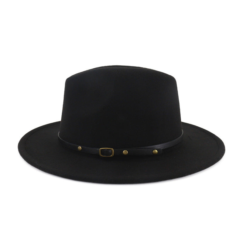 Flat Brim European And American Woolen Top Color Matching Fedora Jazz Hat - Picture 3 of 19