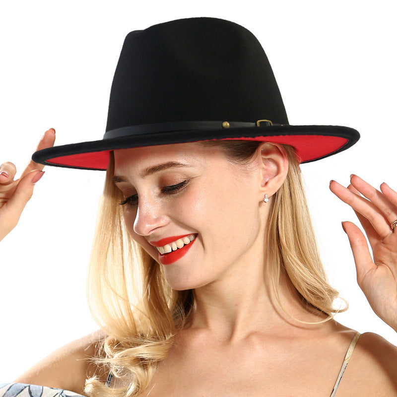 Flat Brim European And American Woolen Top Color Matching Fedora Jazz Hat - Picture 5 of 19