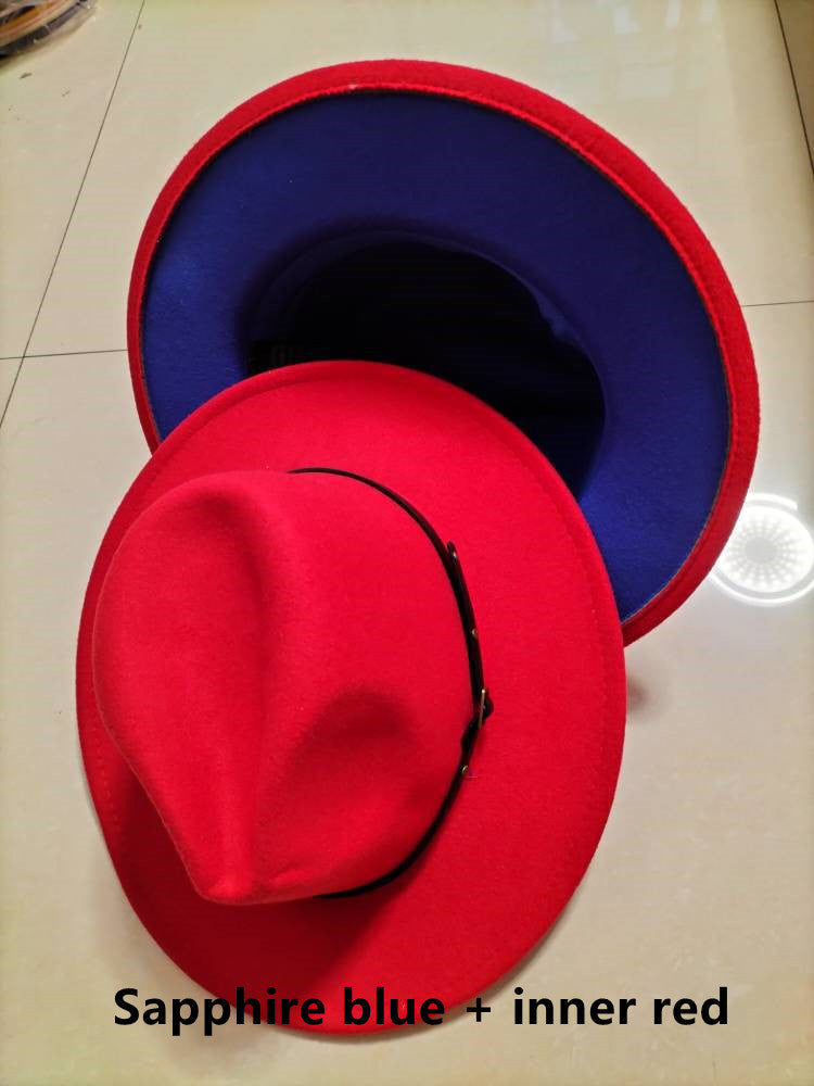 Flat Brim European And American Woolen Top Color Matching Fedora Jazz Hat - Picture 17 of 19