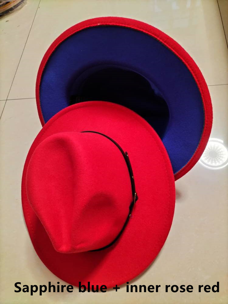 Flat Brim European And American Woolen Top Color Matching Fedora Jazz Hat - Picture 18 of 19