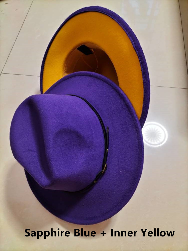 Flat Brim European And American Woolen Top Color Matching Fedora Jazz Hat - Picture 16 of 19