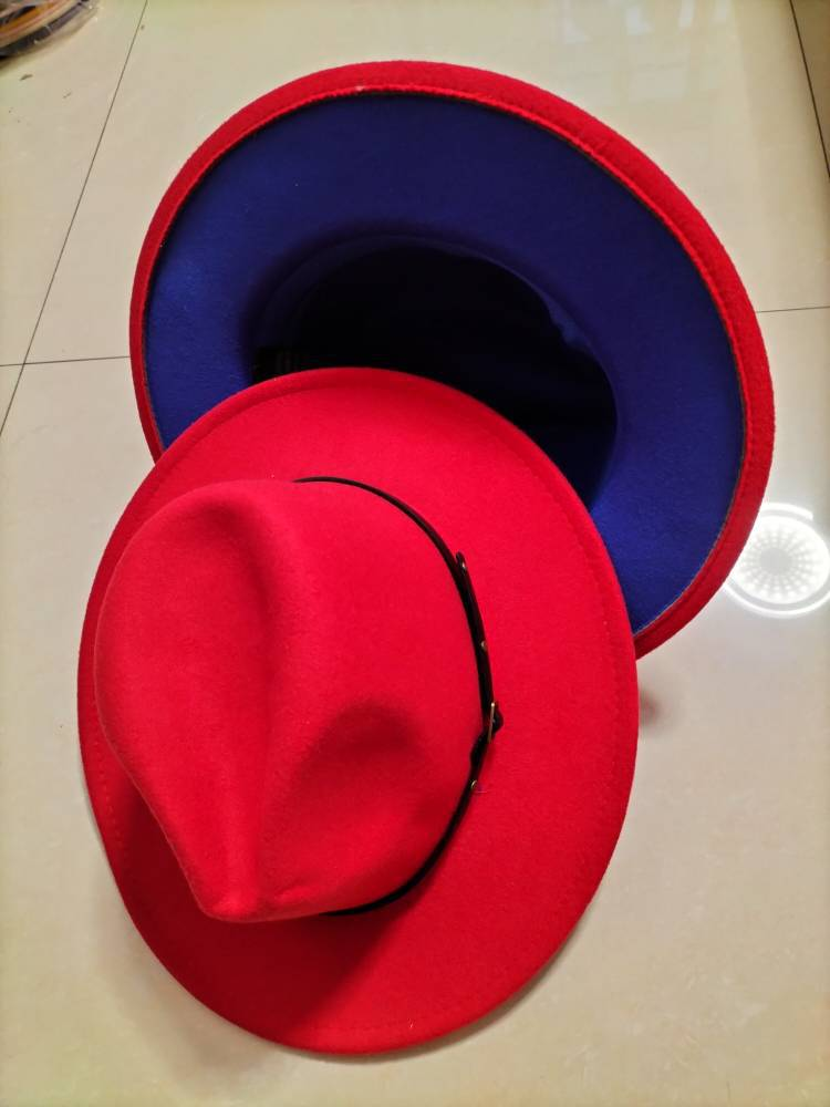 Flat Brim European And American Woolen Top Color Matching Fedora Jazz Hat - Picture 6 of 19