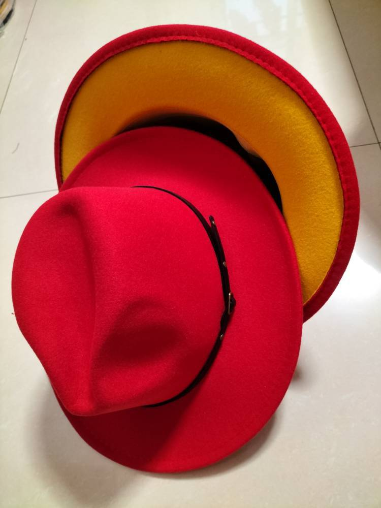 Flat Brim European And American Woolen Top Color Matching Fedora Jazz Hat - Picture 9 of 19