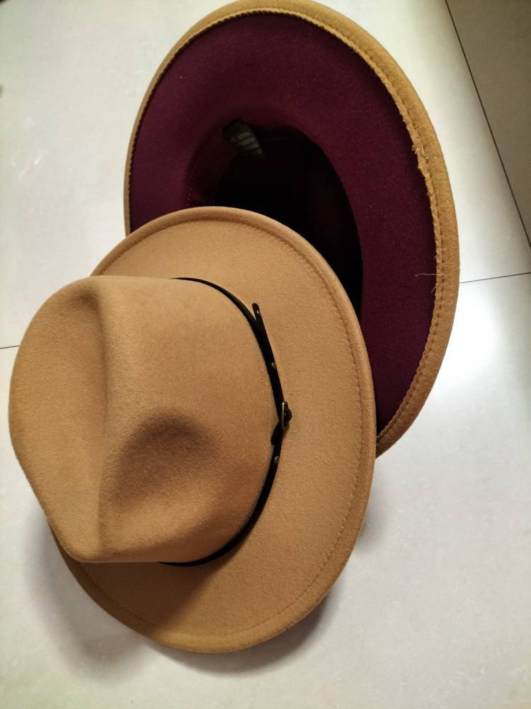 Flat Brim European And American Woolen Top Color Matching Fedora Jazz Hat - Picture 12 of 19