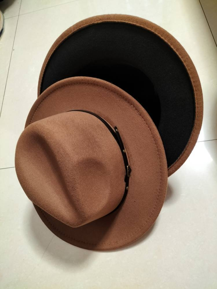 Flat Brim European And American Woolen Top Color Matching Fedora Jazz Hat - Picture 14 of 19
