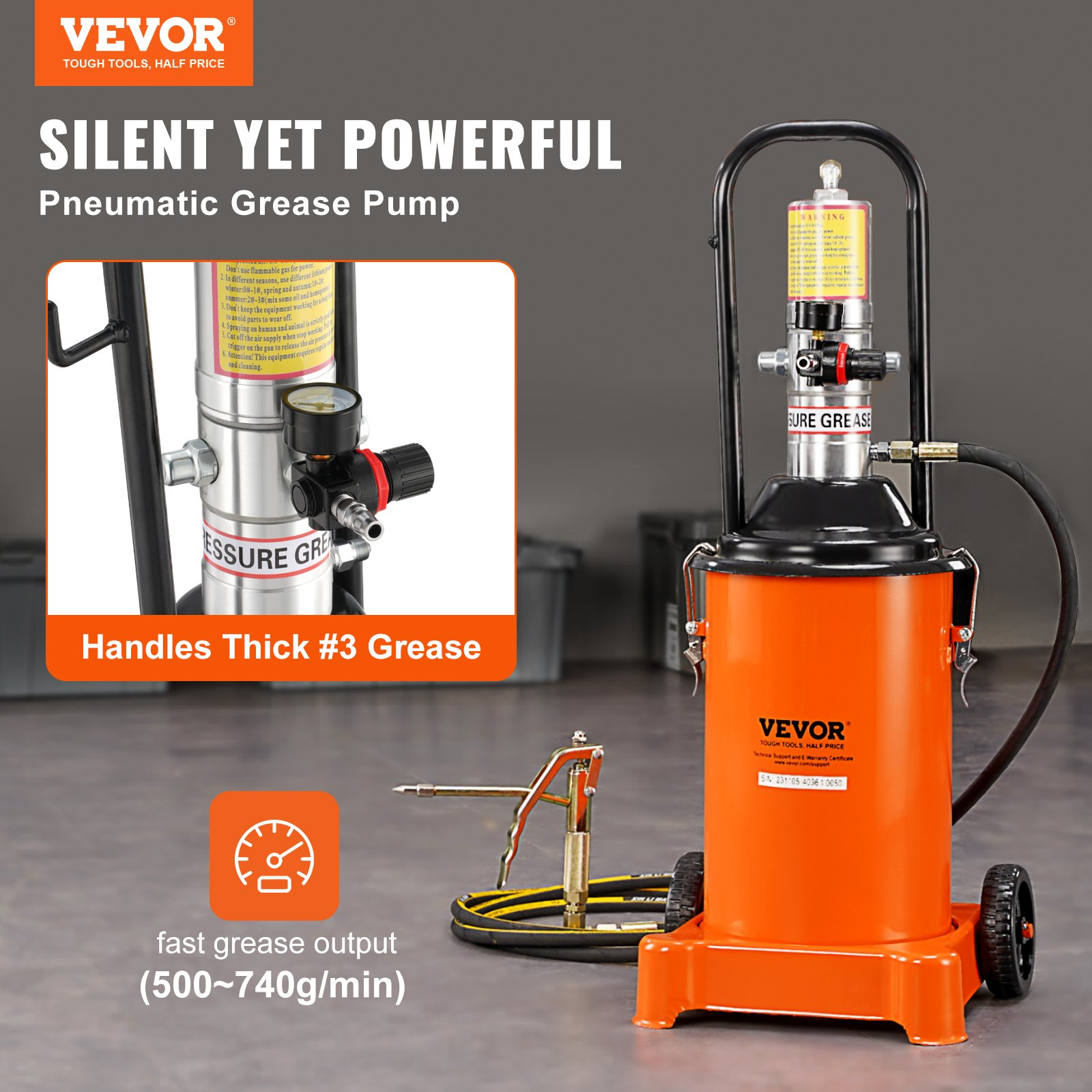 VEVOR Grease Pump, 3 Gallon 12L, Air Operated Grease Pump with 13 