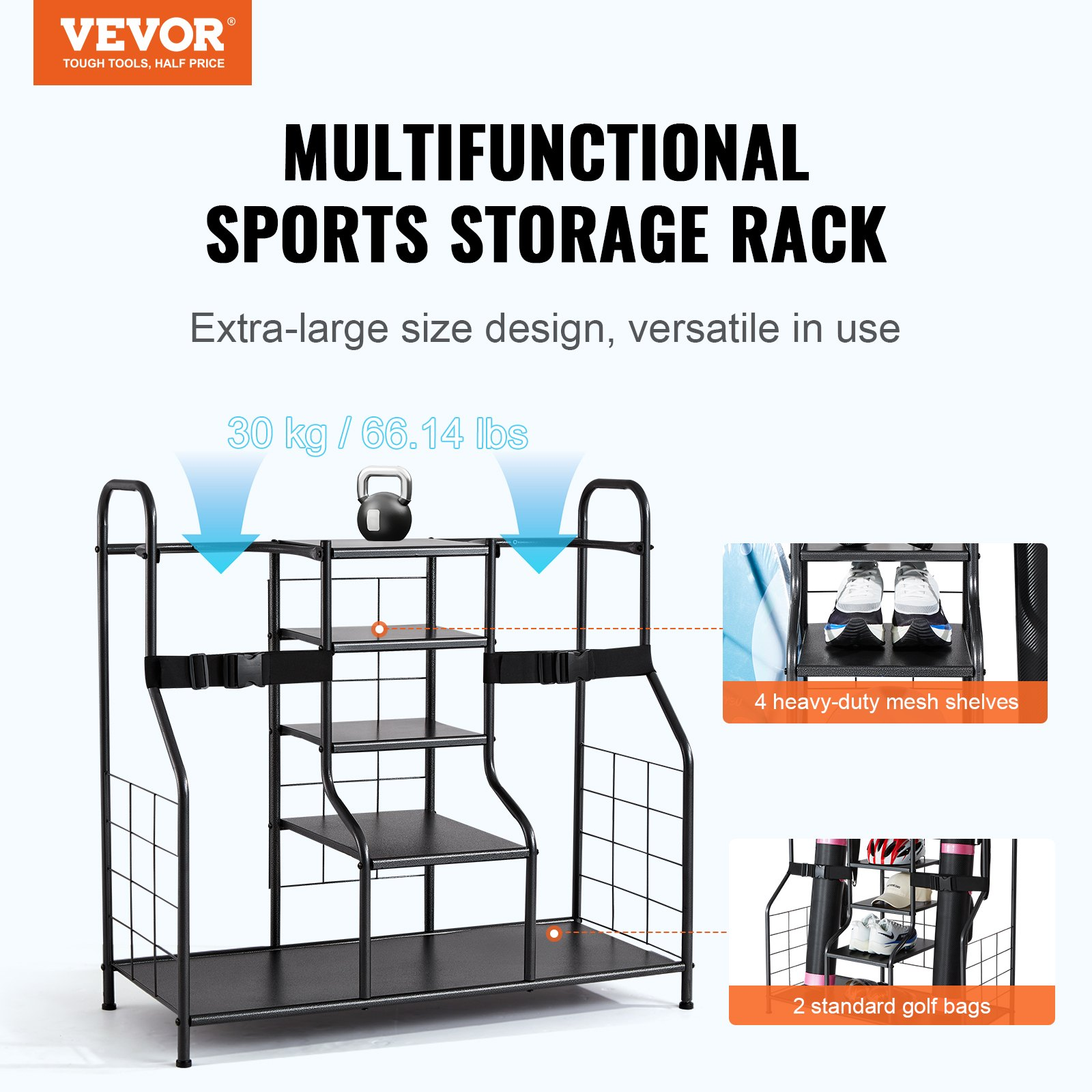 Golf Storage Rack 2-Bag Holder, Sports Gear Organizer Shelves for Garage or Shed