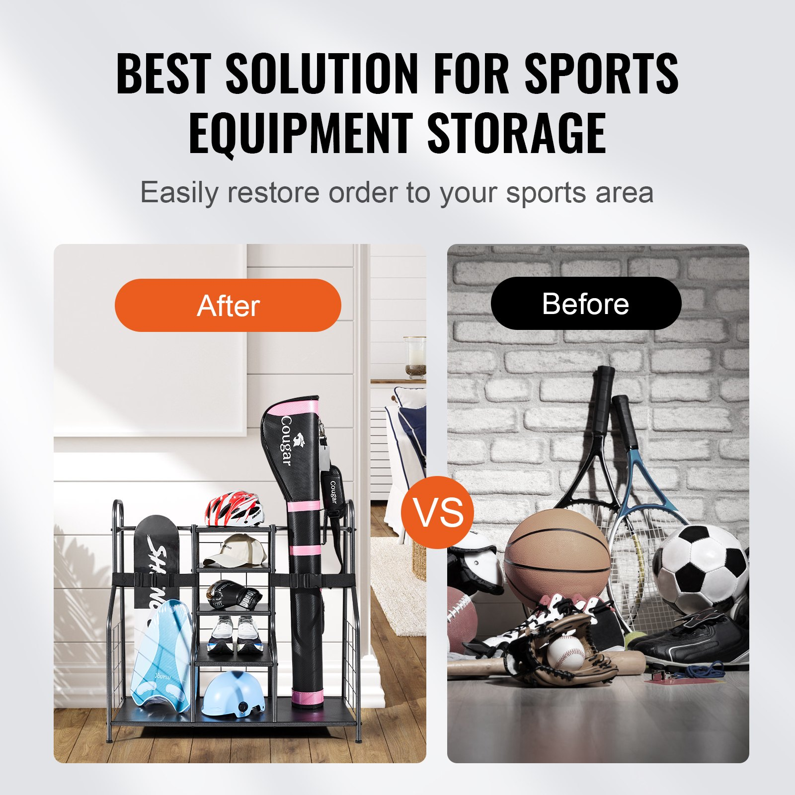 Golf Storage Rack 2-Bag Holder, Sports Gear Organizer Shelves for Garage or Shed