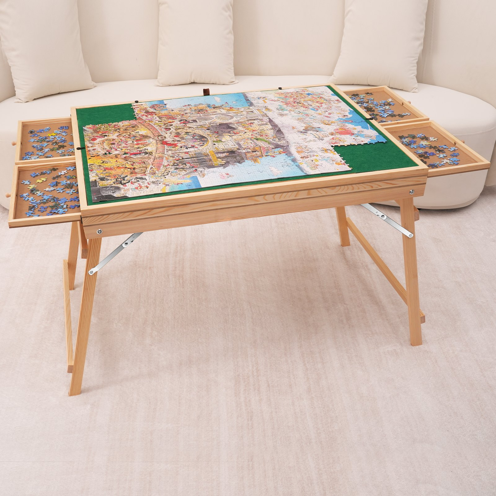 Puzzle Tables For Drawers * Puzzle Board 12 X 17.3in Portable * With Storage Drawers Smooth Fiberboard Work Surface For Games & Puzzles
