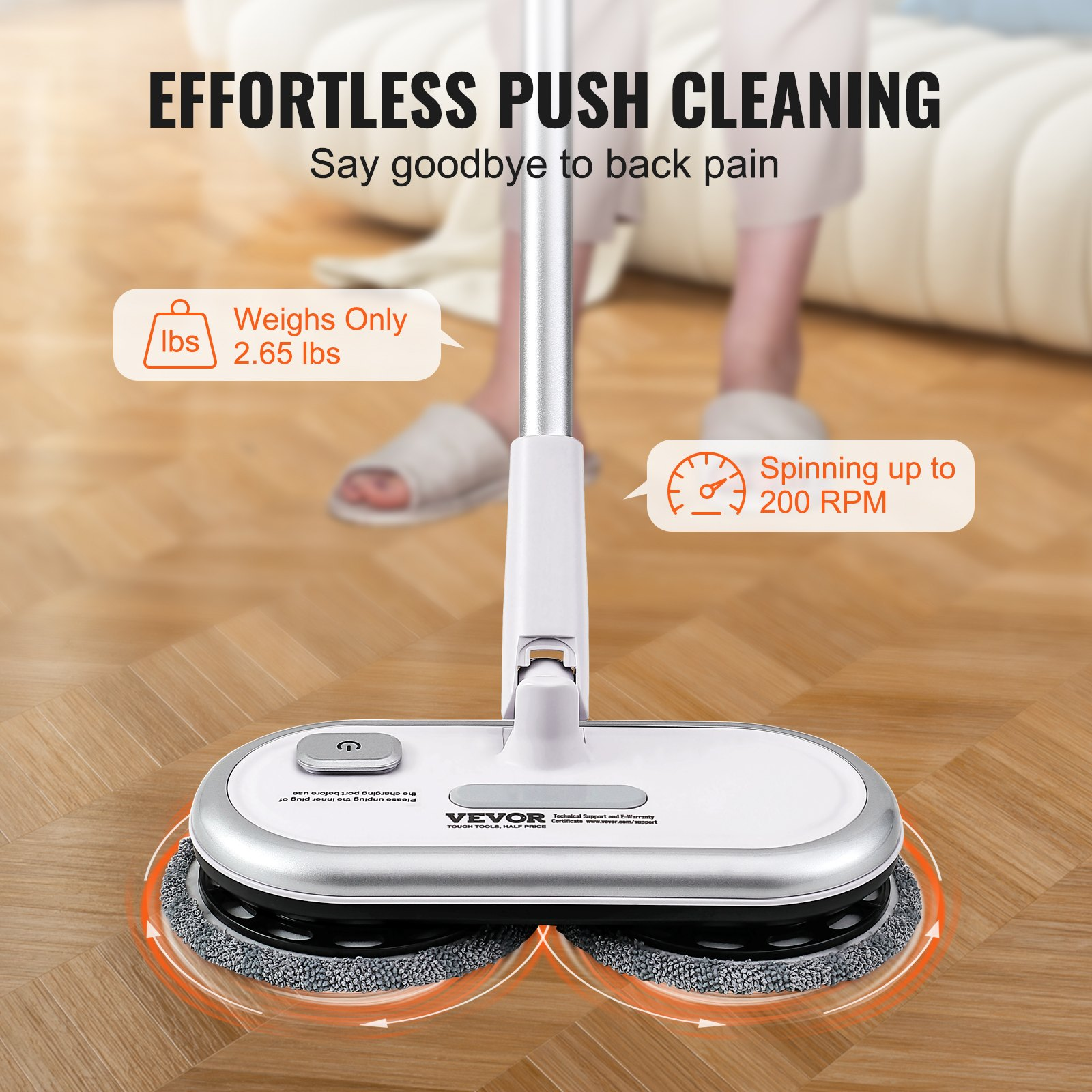 VEVOR Cordless Electric Mop, for Hardwood Floor/Bathroom/Tile Floor Cleaning